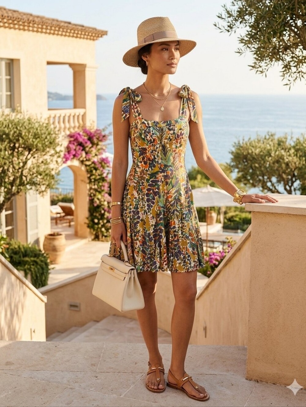 NWT Kori Abstract Tropical Tie-Shoulder Mini Dress
